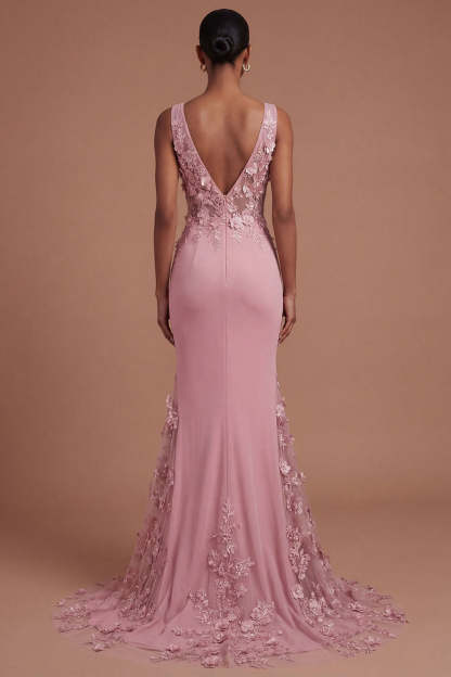 Mermaid Taro Floral Ruched Long Prom Dress