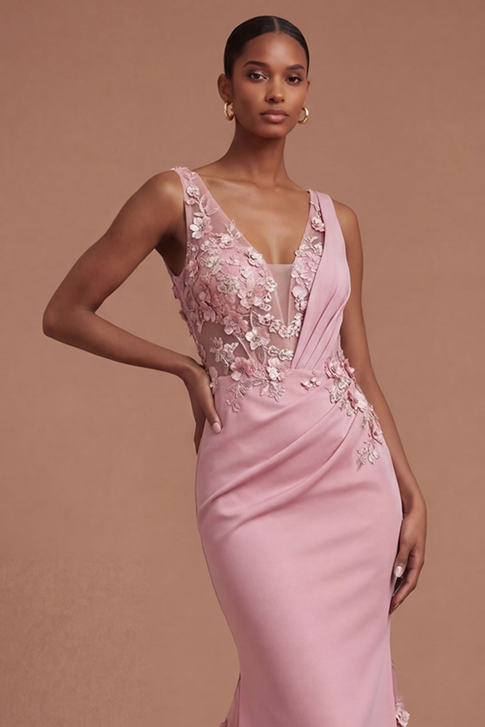 Mermaid Taro Floral Ruched Long Prom Dress