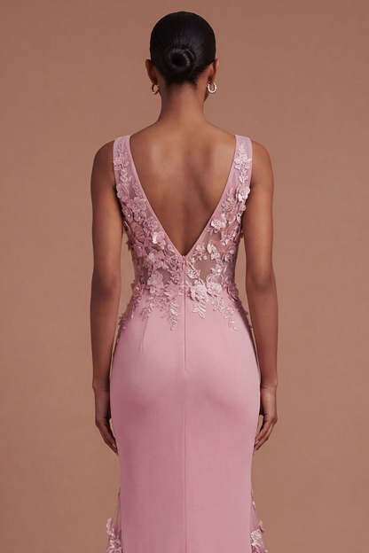 Mermaid Taro Floral Ruched Long Prom Dress