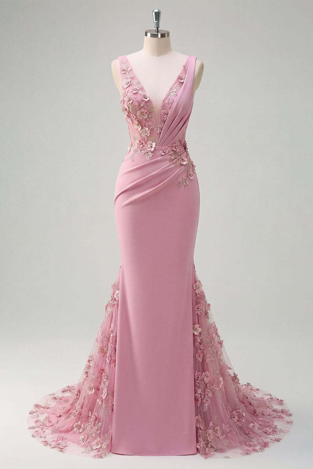 Mermaid Taro Floral Ruched Long Prom Dress