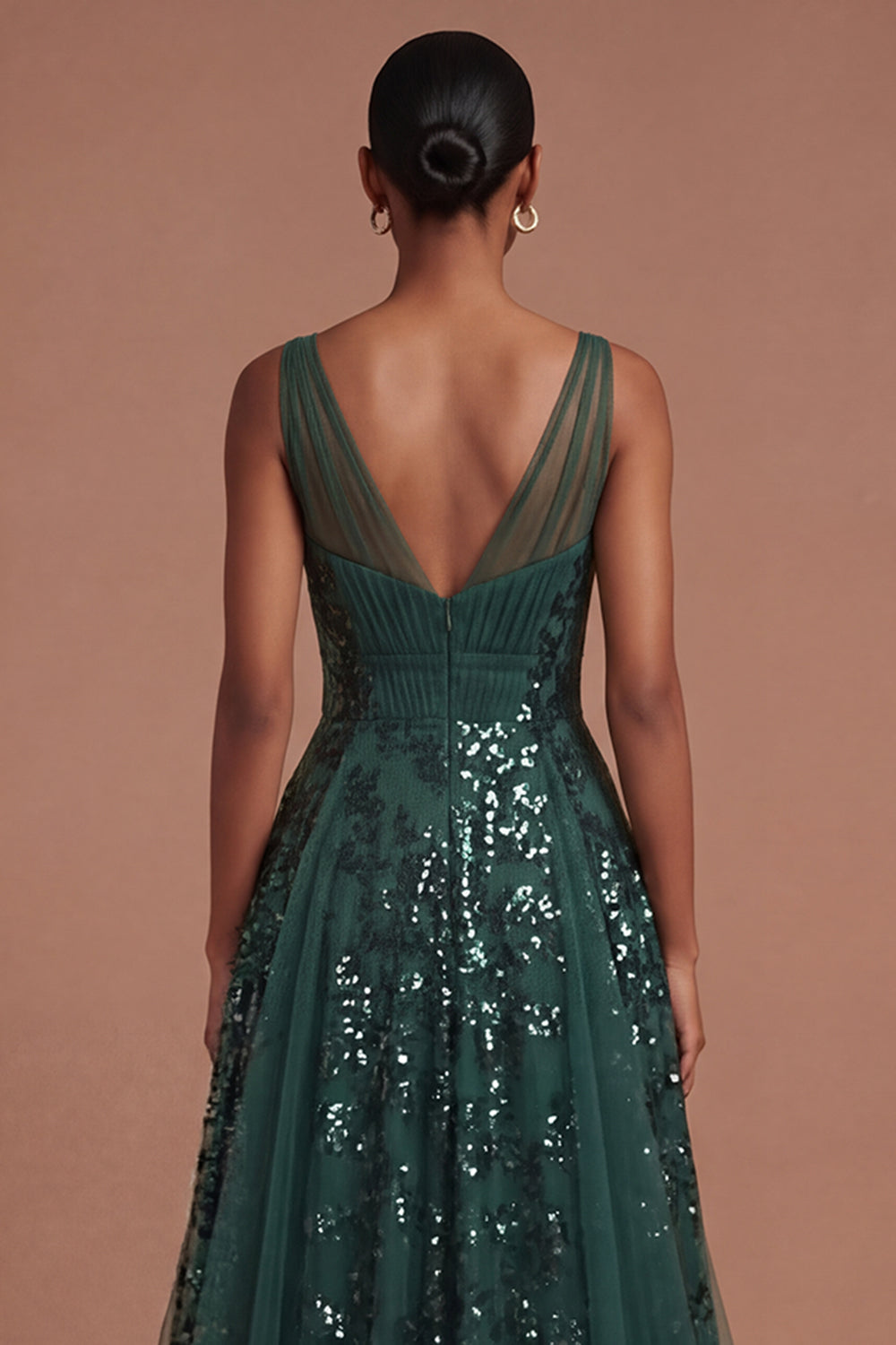 Dark Green V Neck A Line Sparkly Sequined Long Prom Dress