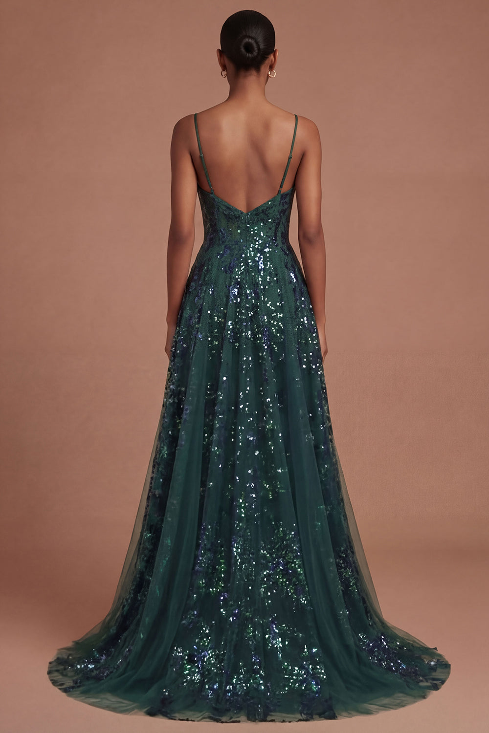 Corset Dark Green Spaghetti Straps High Low Prom Dress