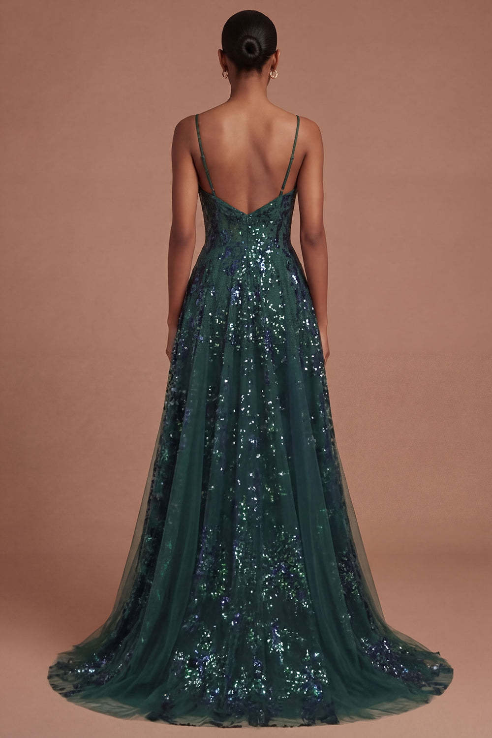 Corset Dark Green Spaghetti Straps High Low Prom Dress