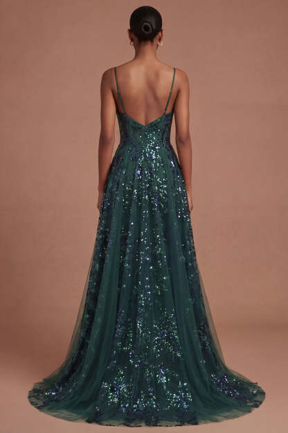 Corset Dark Green Spaghetti Straps High Low Prom Dress