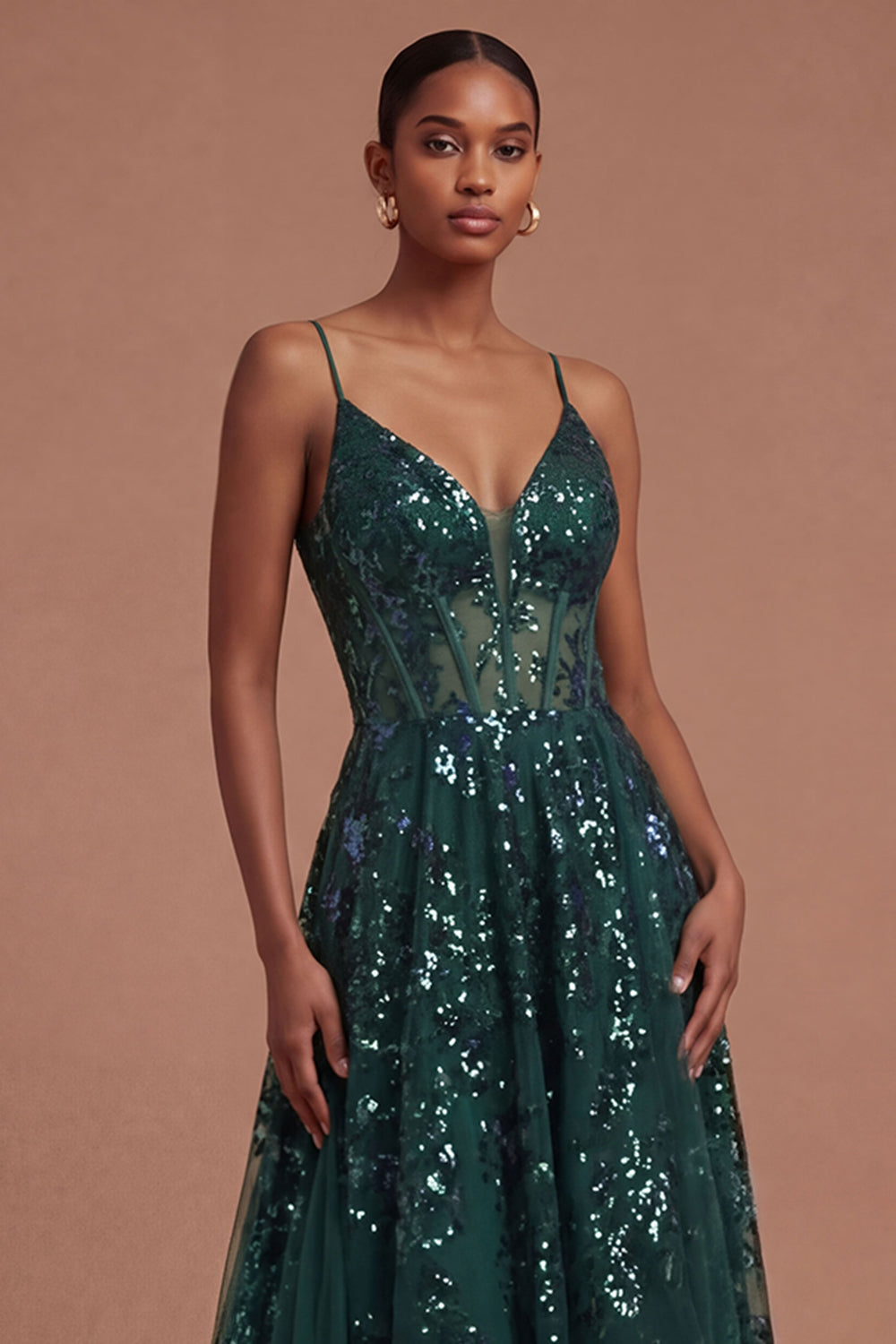 Corset Dark Green Spaghetti Straps High Low Prom Dress