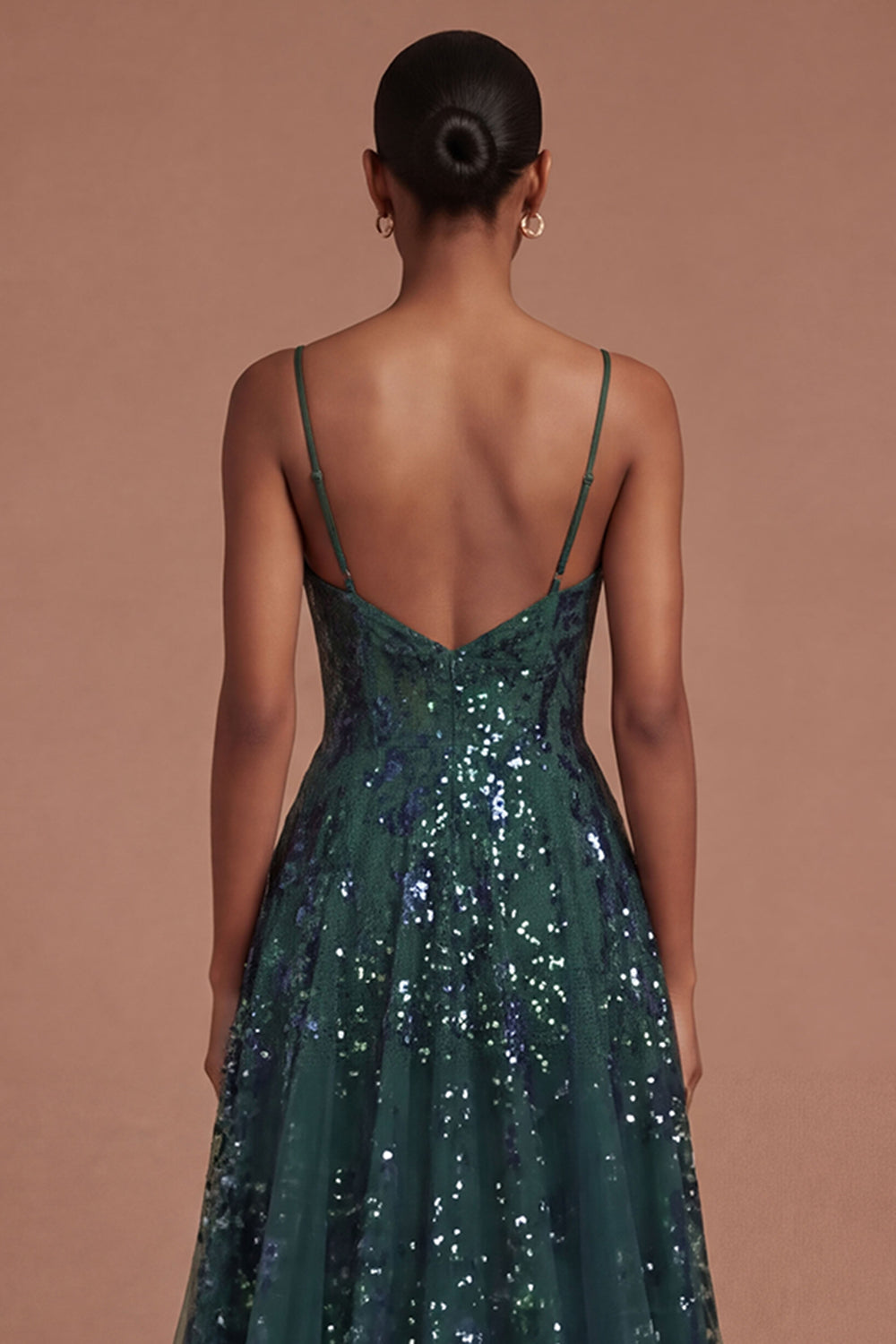 Corset Dark Green Spaghetti Straps High Low Prom Dress