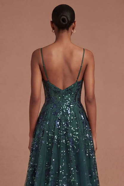 Corset Dark Green Spaghetti Straps High Low Prom Dress