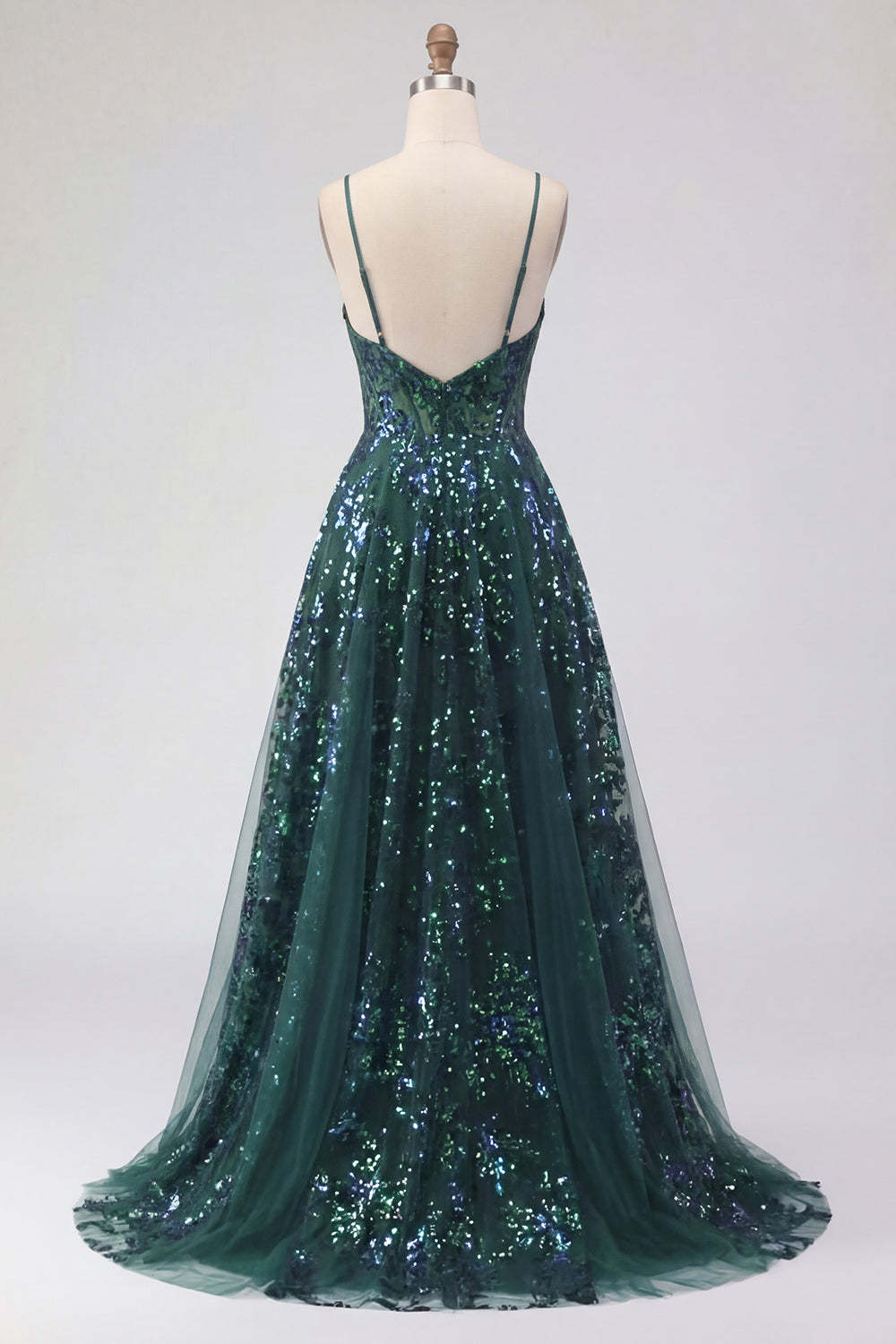Corset Dark Green Spaghetti Straps High Low Prom Dress