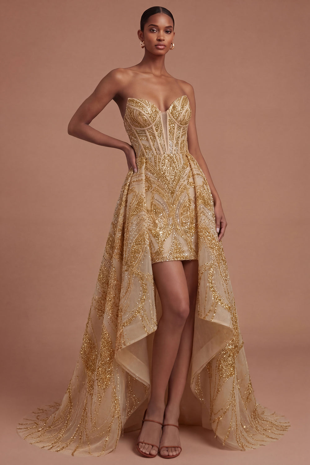 Corset Golden Sweetheart High Low Prom Dress