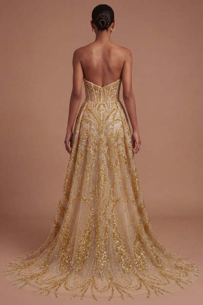 Corset Golden Sweetheart High Low Prom Dress