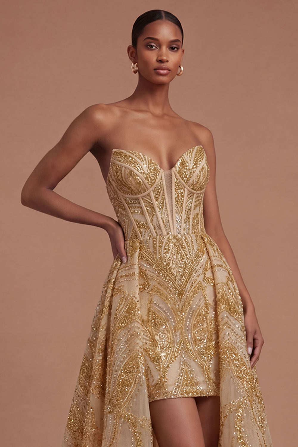 Corset Golden Sweetheart High Low Prom Dress