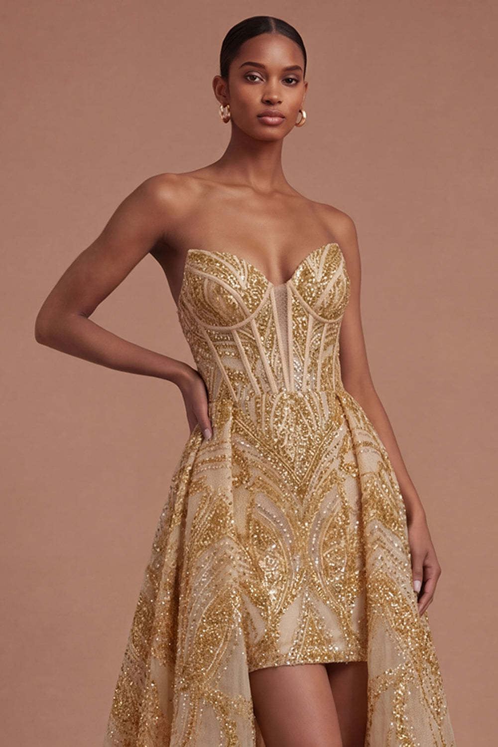 Corset Golden Sweetheart High Low Prom Dress