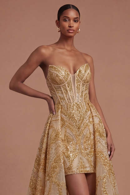 Corset Golden Sweetheart High Low Prom Dress