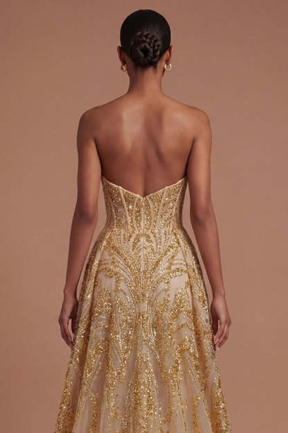 Corset Golden Sweetheart High Low Prom Dress