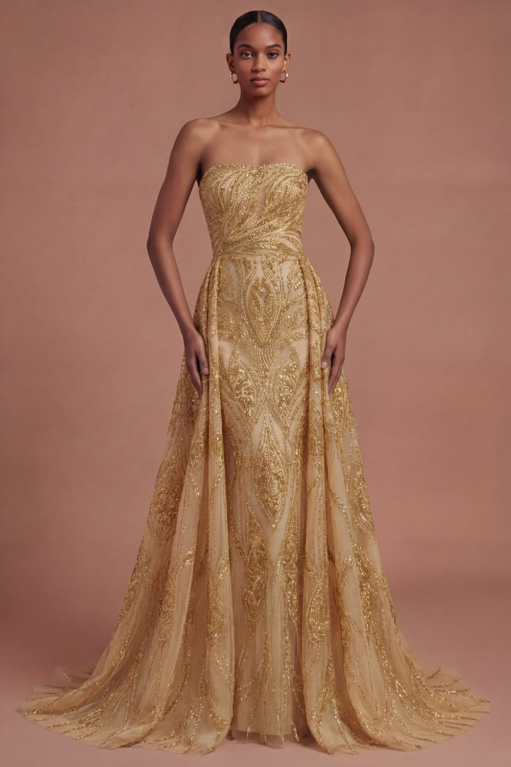 Leely Women A Line Strapless Golden Sparkly Sequined Long Prom Dress Backless Sleeveless Gala Dress