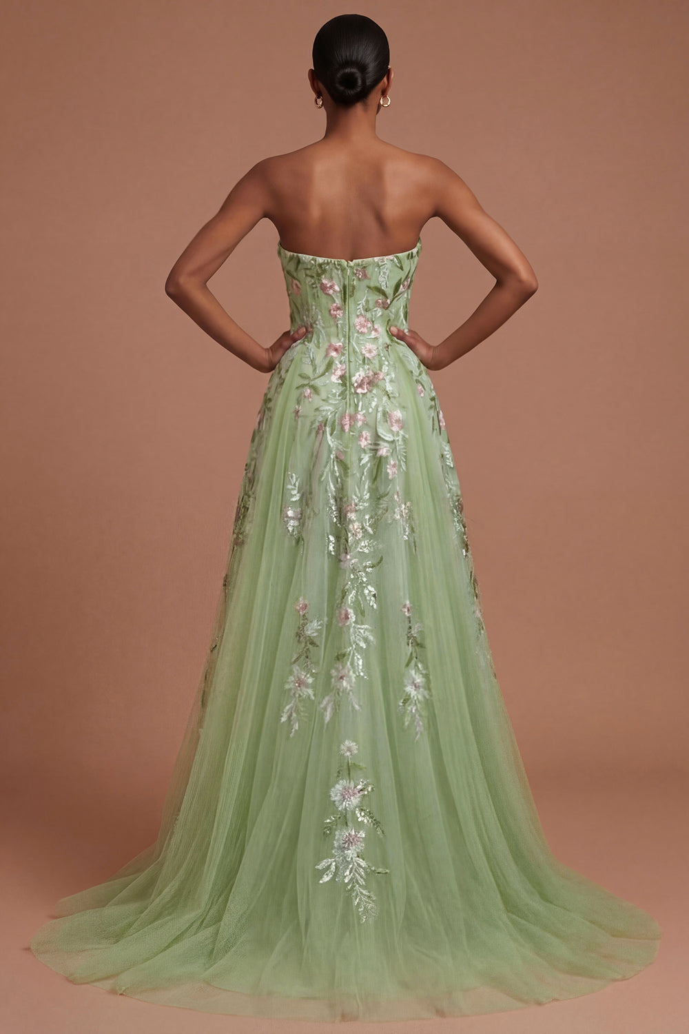 Floral A Line Green Sweetheart Long Prom Dress