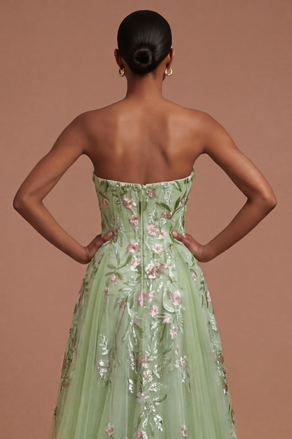 Floral A Line Green Sweetheart Long Prom Dress