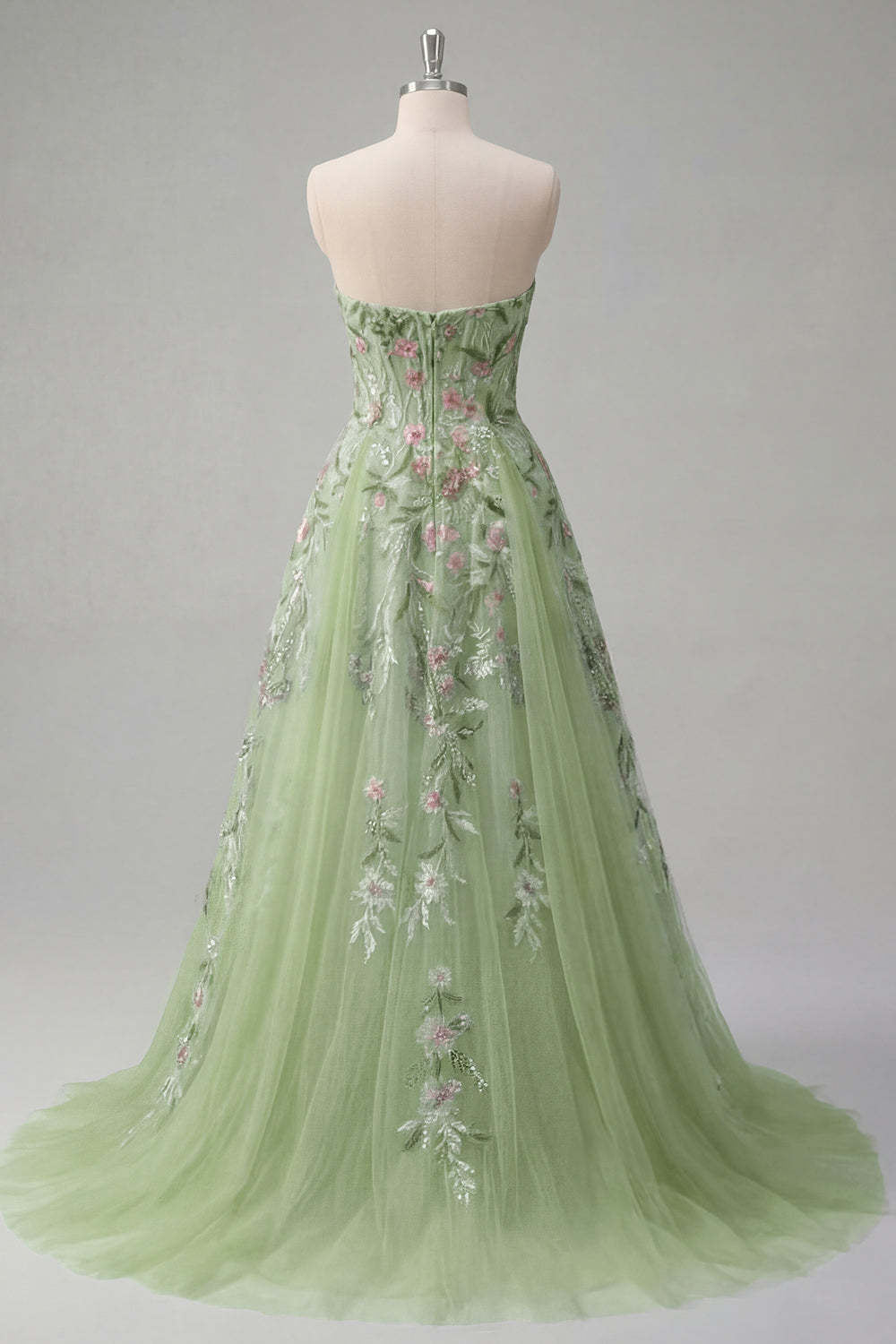 Floral A Line Green Sweetheart Long Prom Dress