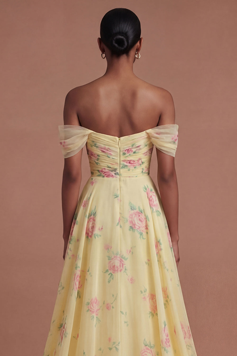 Ruffled Yellow Off the Shoulder Long Prom Dress with Slit