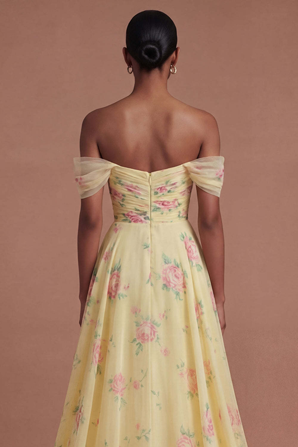 Ruffled Yellow Off the Shoulder Long Prom Dress with Slit