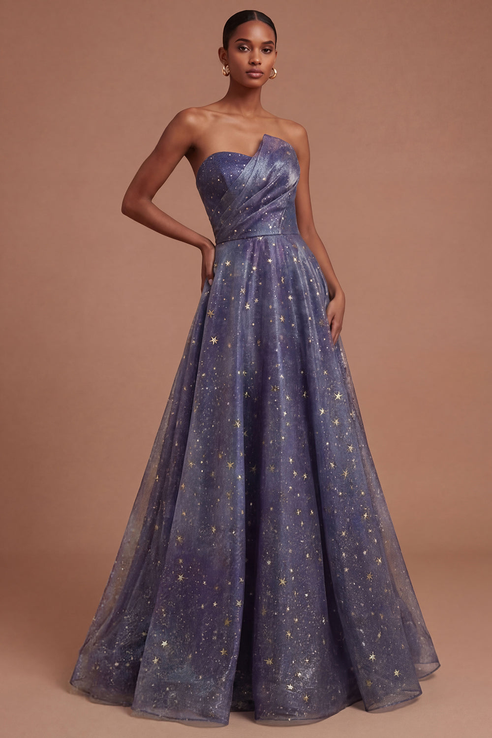 Dusty Blue Strapless A Line Long Prom Dress