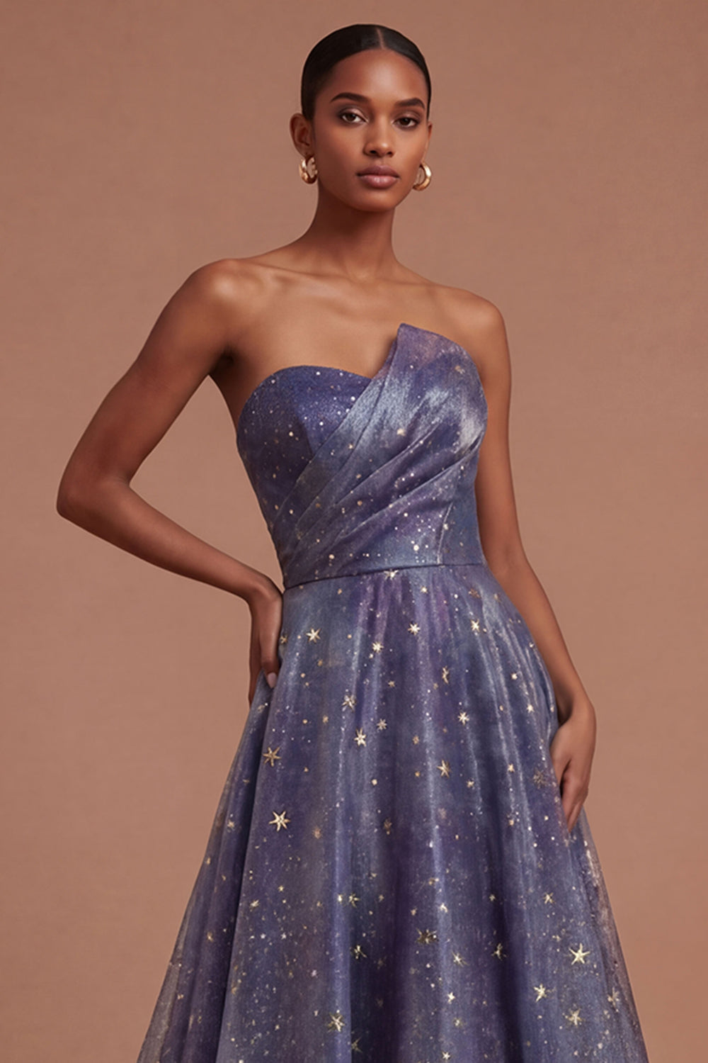 Dusty Blue Strapless A Line Long Prom Dress