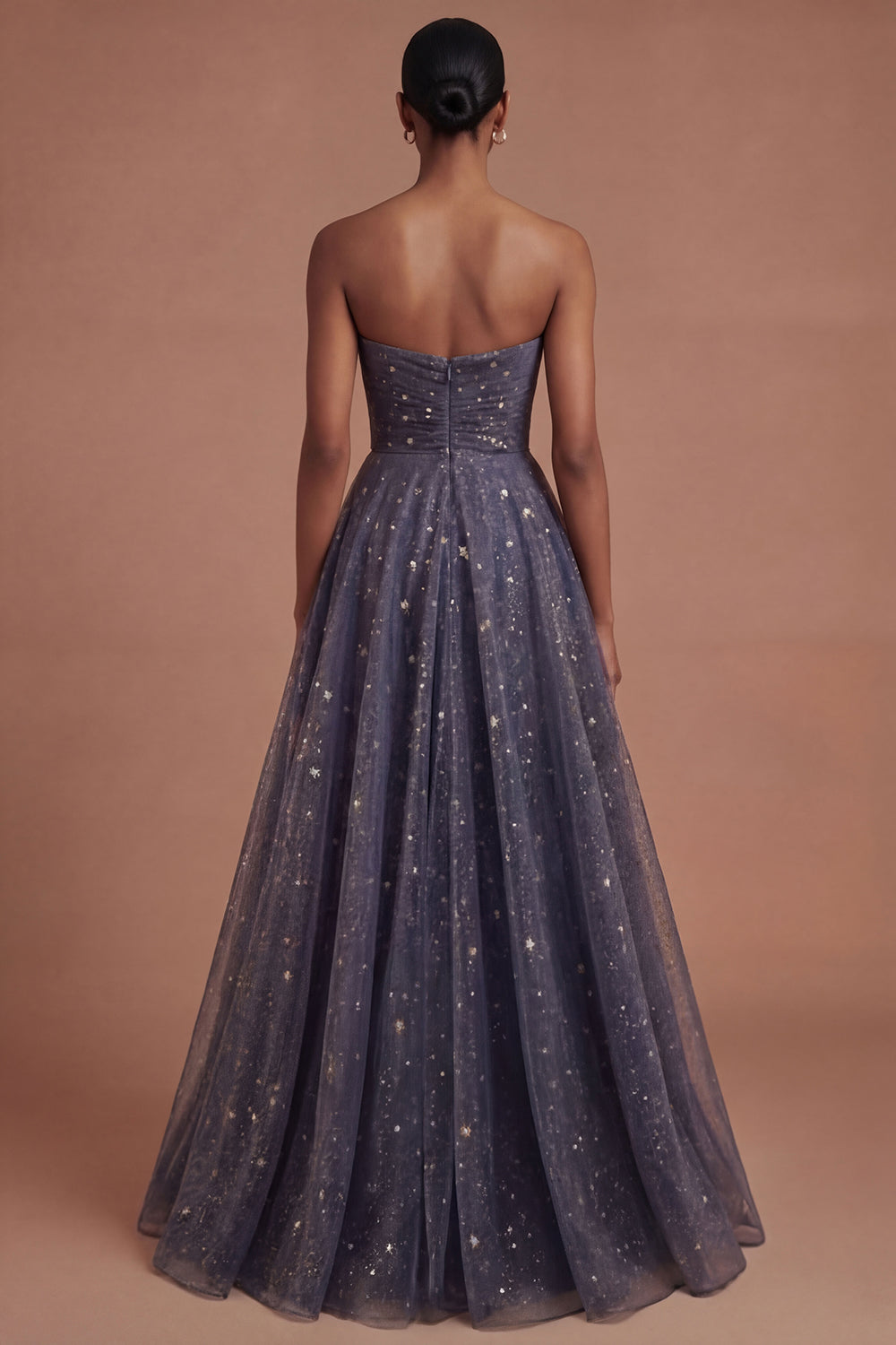 Dusty Blue Strapless A Line Long Prom Dress with Bow