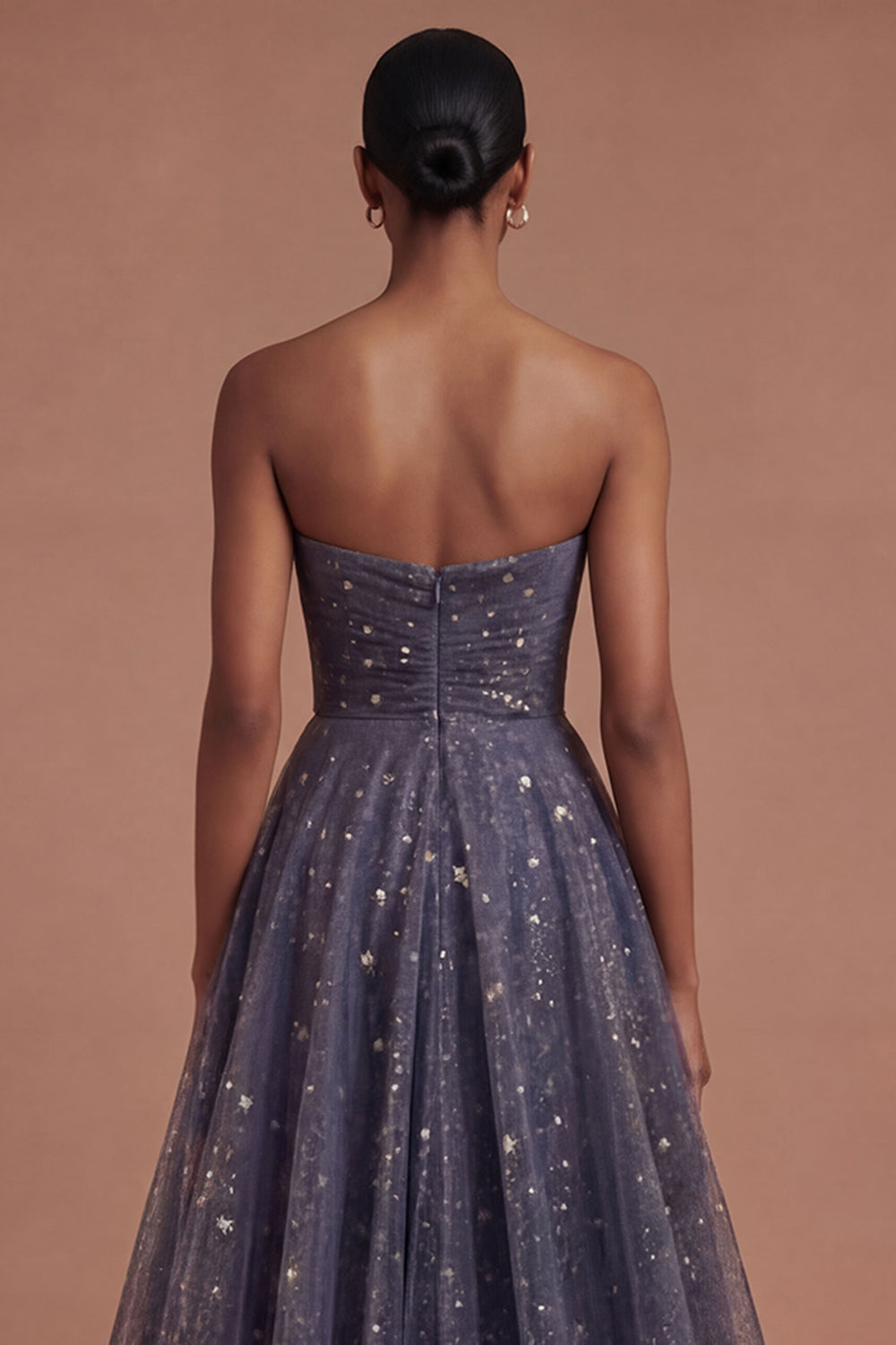 Dusty Blue Strapless A Line Long Prom Dress with Bow