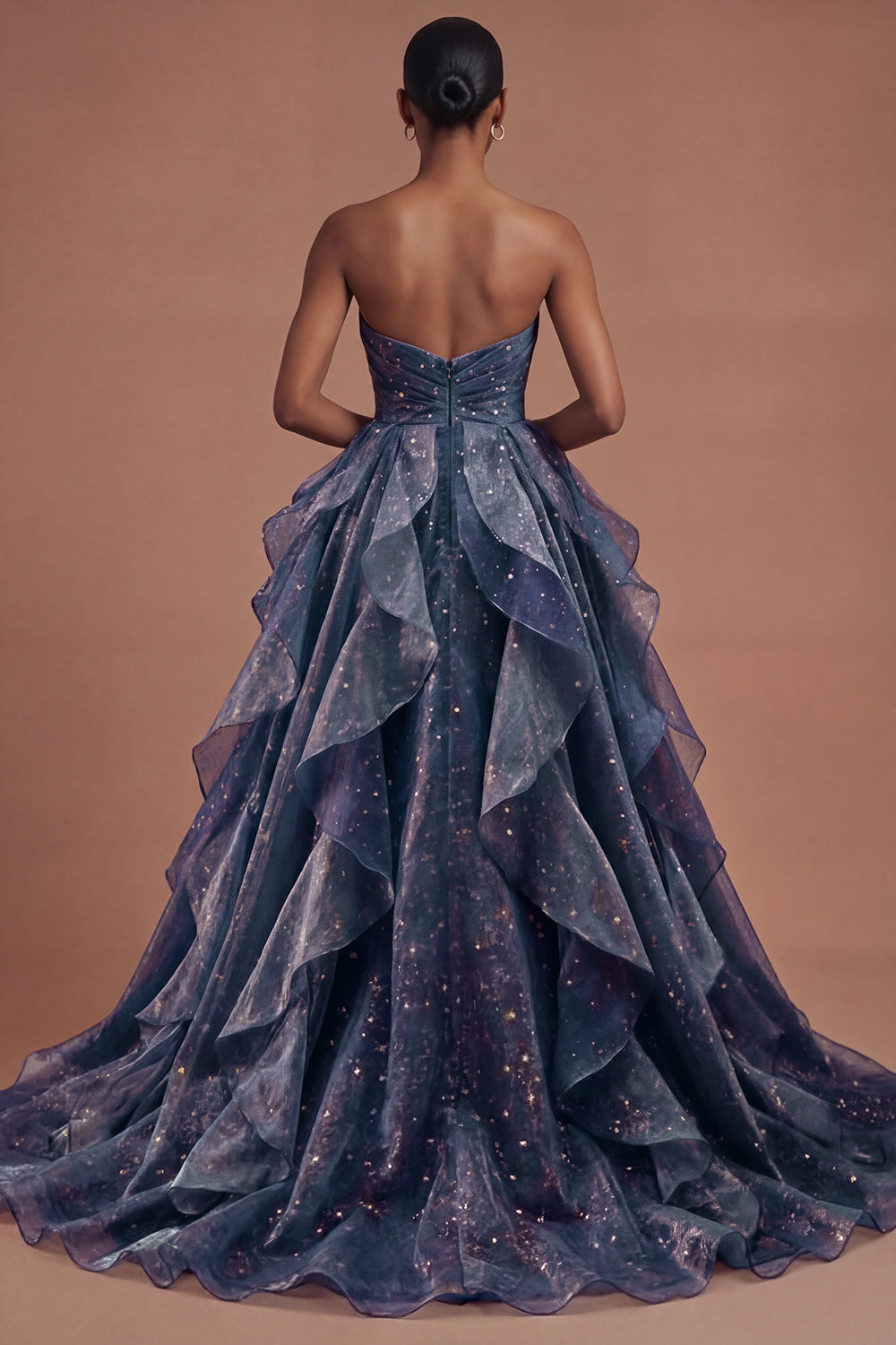 Dusty Blue Strapless Ruched Long Prom Dress