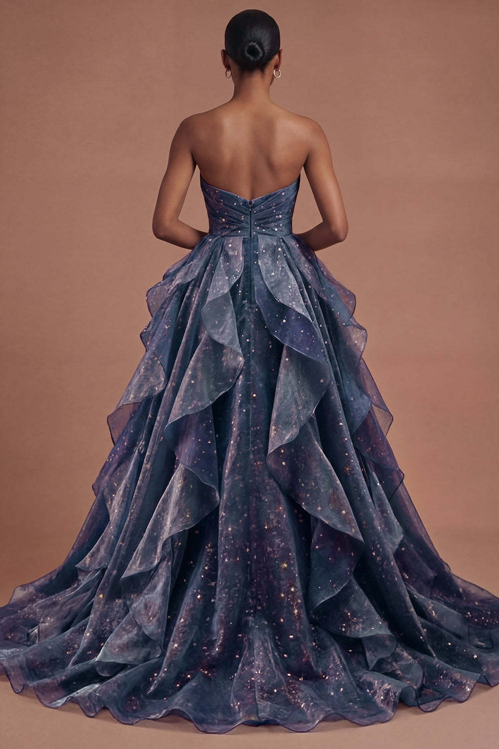 Dusty Blue Strapless Ruched Long Prom Dress