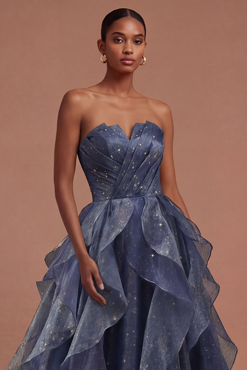 Dusty Blue Strapless Ruched Long Prom Dress
