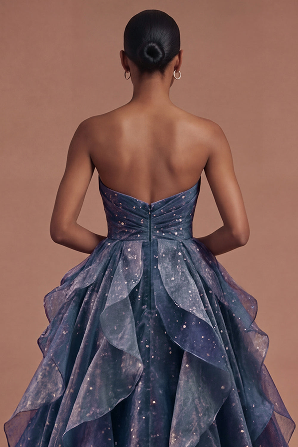 Dusty Blue Strapless Ruched Long Prom Dress