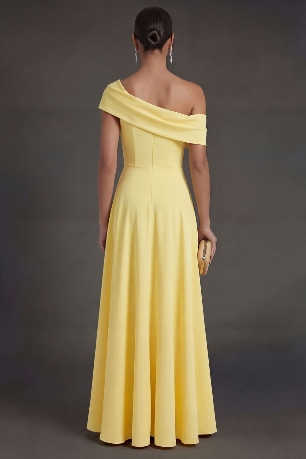 Yellow Off the Shoulder A Line Long Wedding Guest Dress with Slit