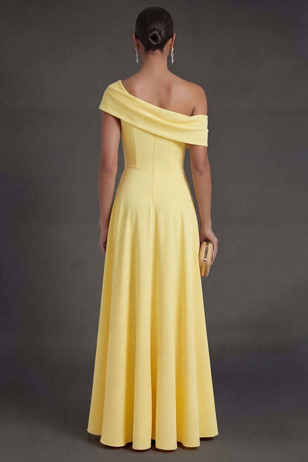 Yellow Off the Shoulder A Line Long Wedding Guest Dress with Slit