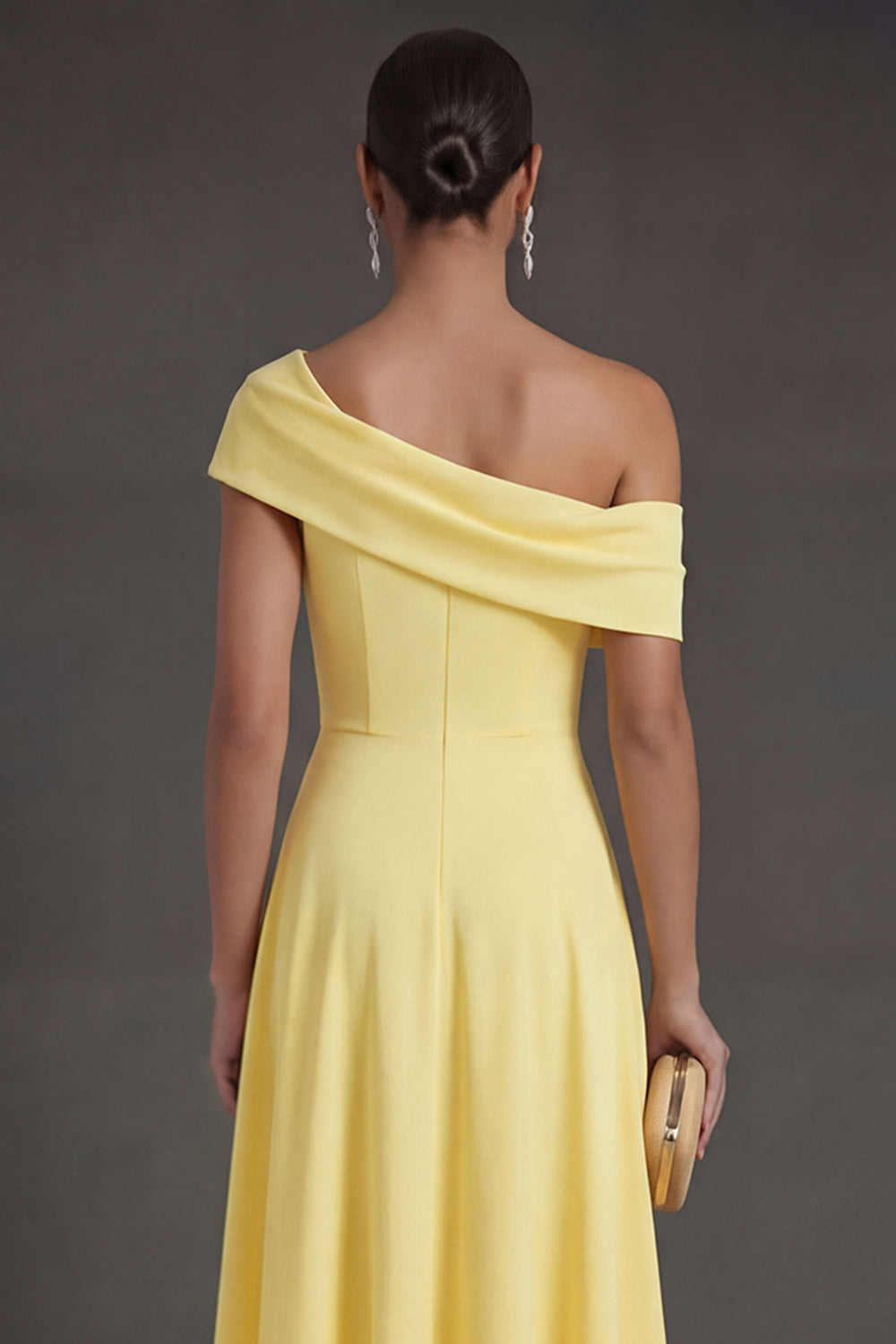 Yellow Off the Shoulder A Line Long Wedding Guest Dress with Slit
