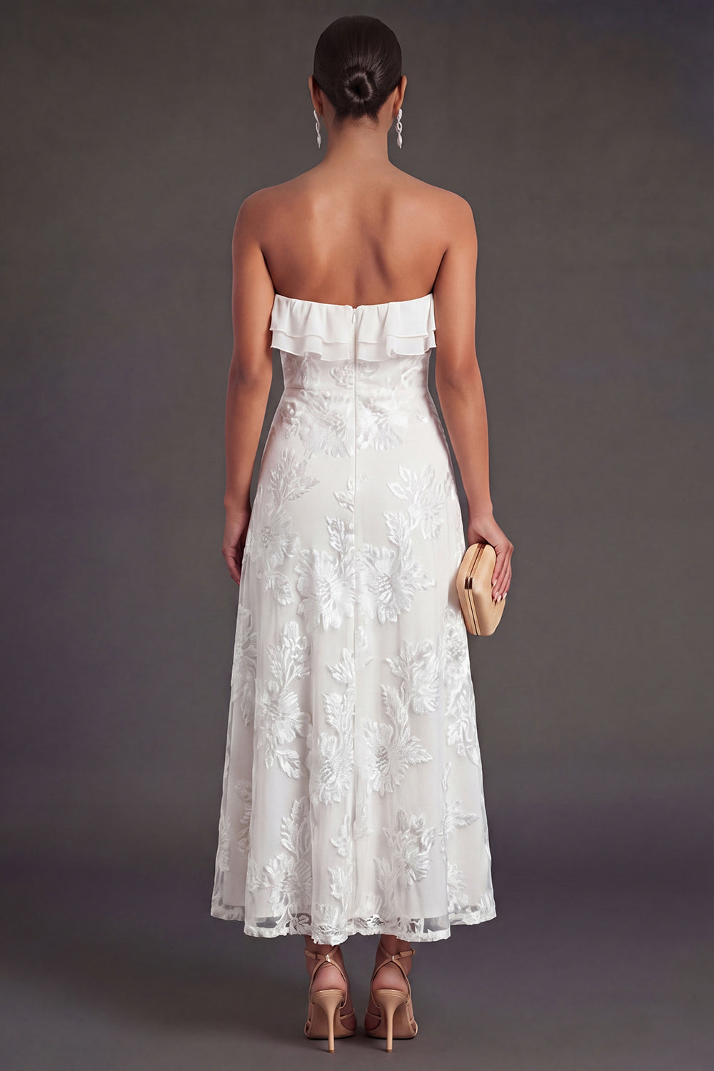 Light Blue A Line Floral Strapless Long Wedding Guest Dress