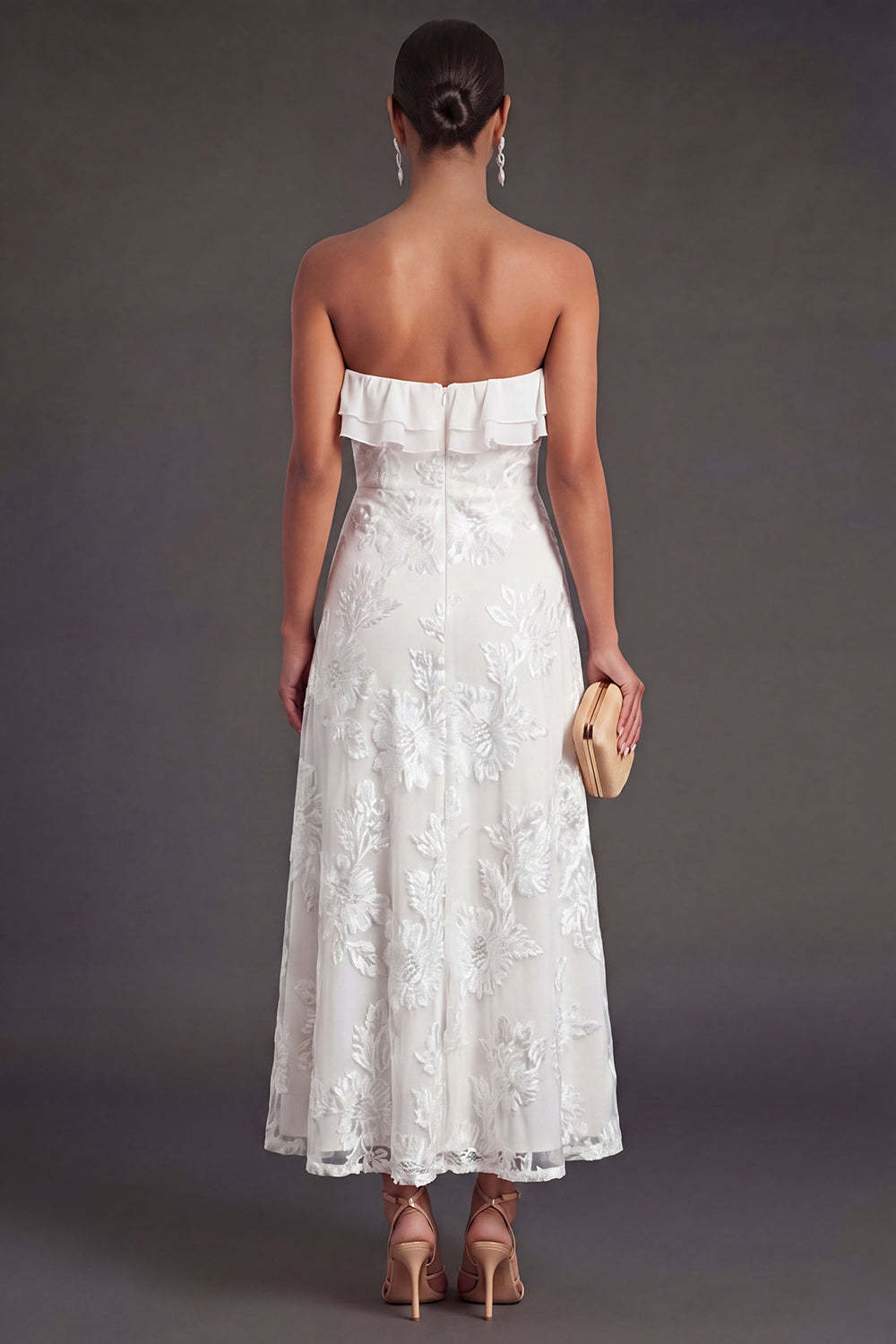 Light Blue A Line Floral Strapless Long Wedding Guest Dress