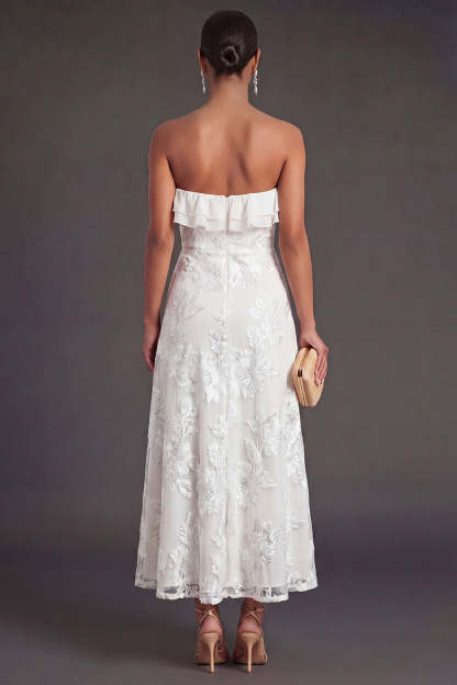 Light Blue A Line Floral Strapless Long Wedding Guest Dress