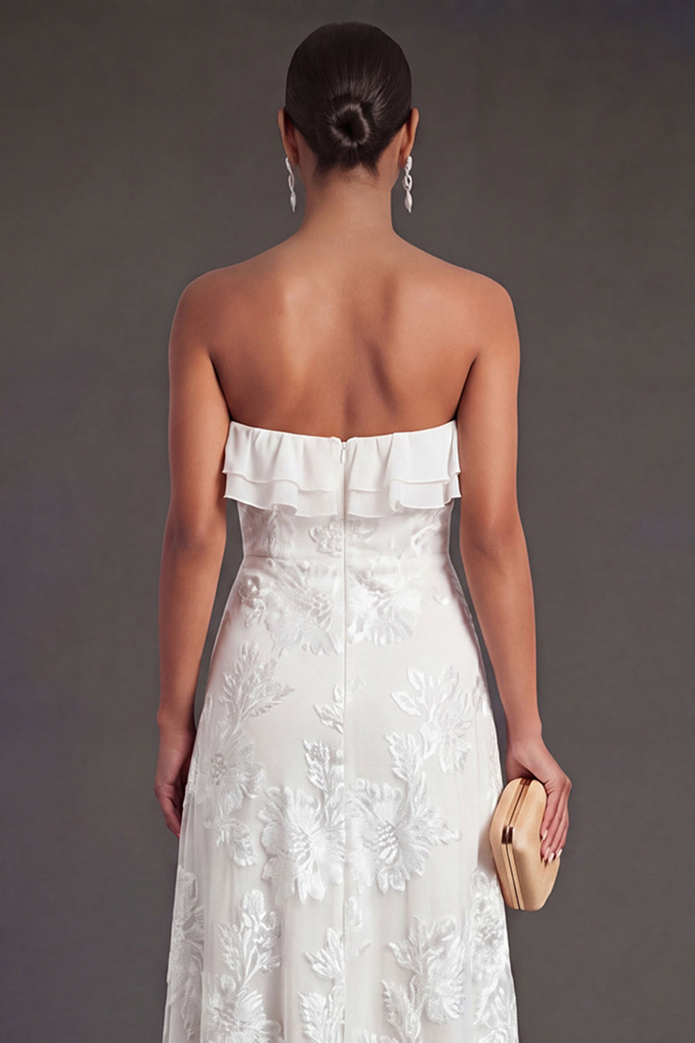 Light Blue A Line Floral Strapless Long Wedding Guest Dress