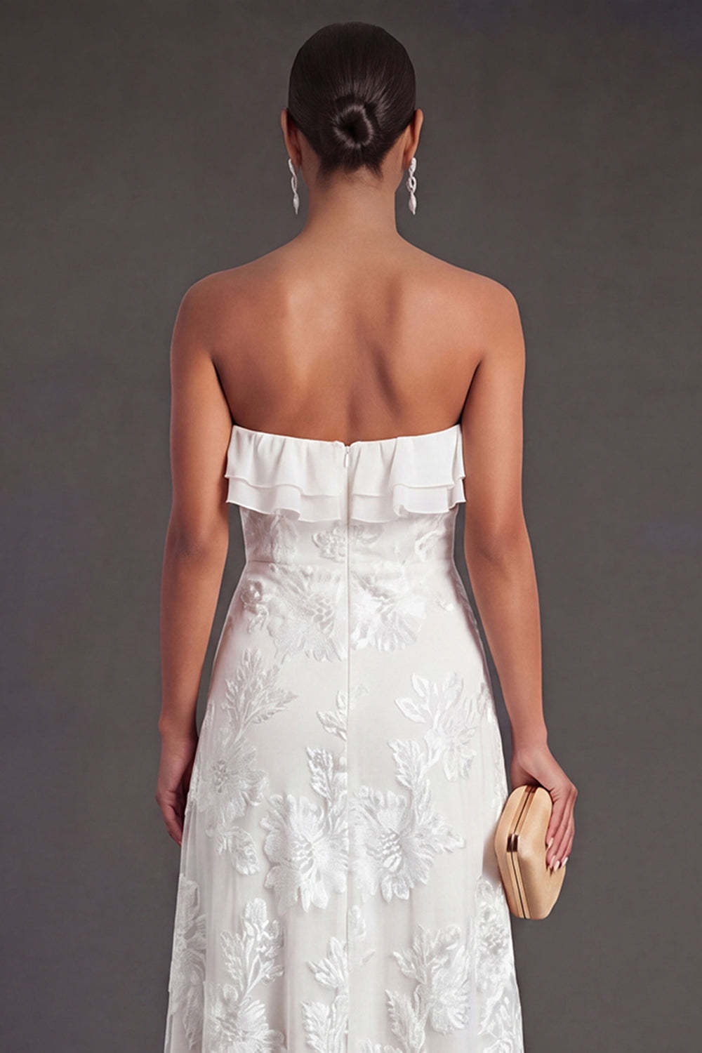 Light Blue A Line Floral Strapless Long Wedding Guest Dress