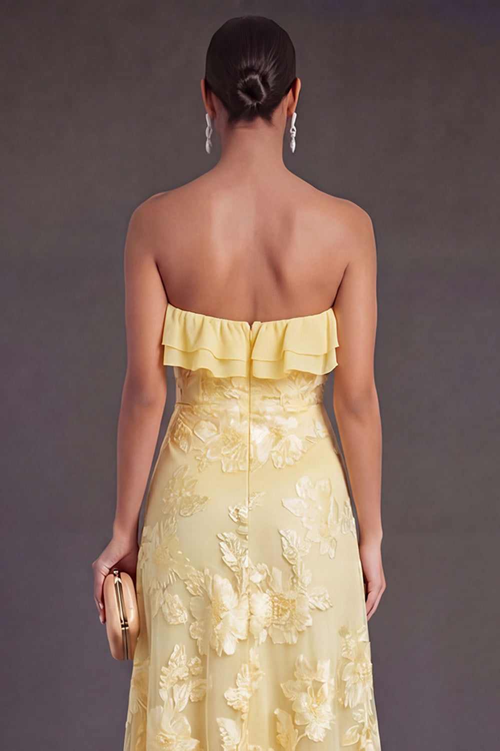 Light Blue A Line Floral Strapless Long Wedding Guest Dress