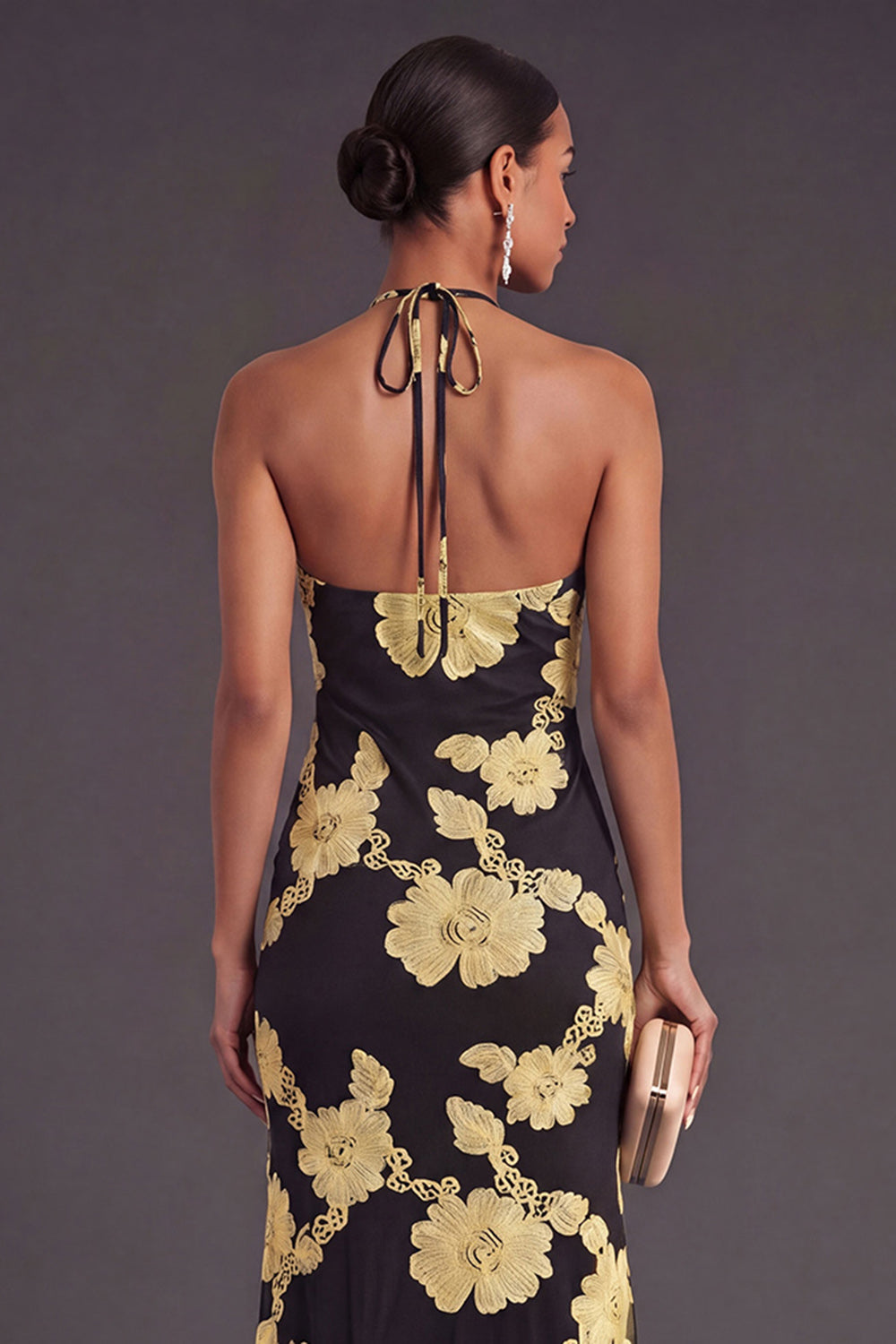 Appliqued Blue Floral Mermaid Midi Wedding Guest Dress