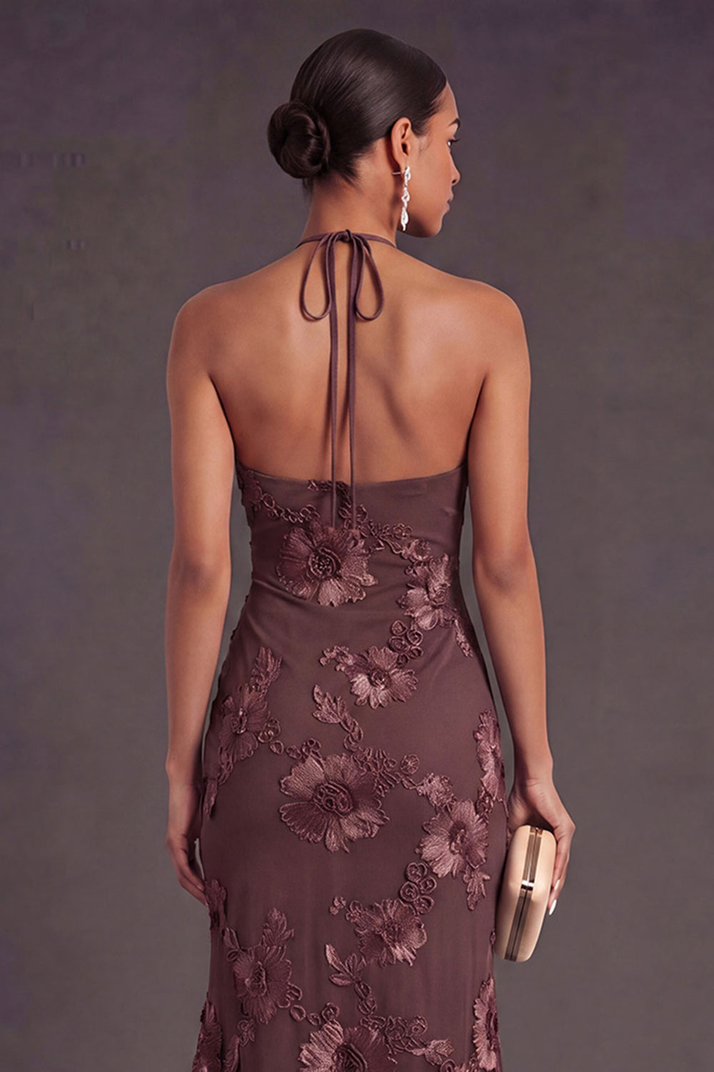 Appliqued Blue Floral Mermaid Midi Wedding Guest Dress