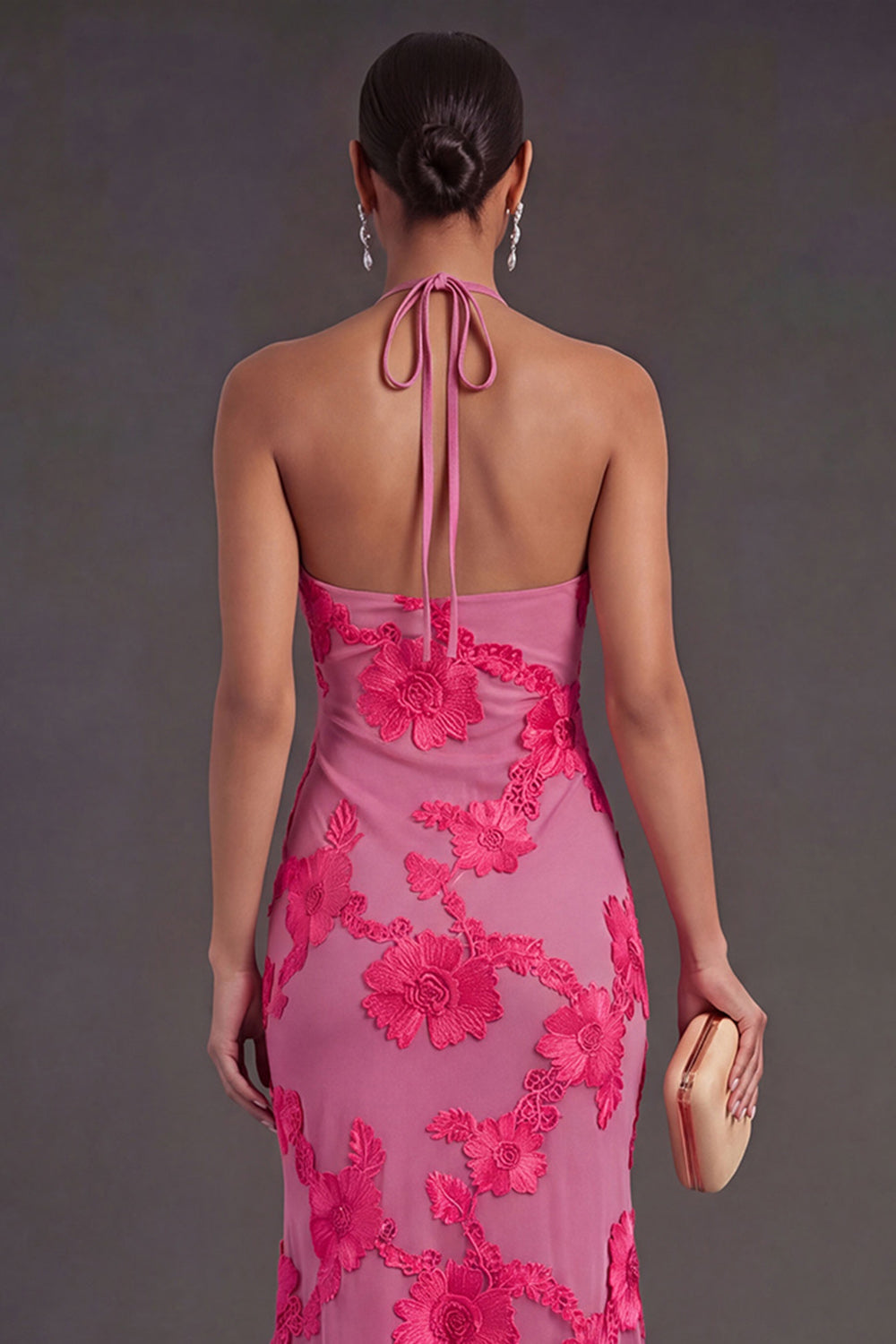 Appliqued Blue Floral Mermaid Midi Wedding Guest Dress