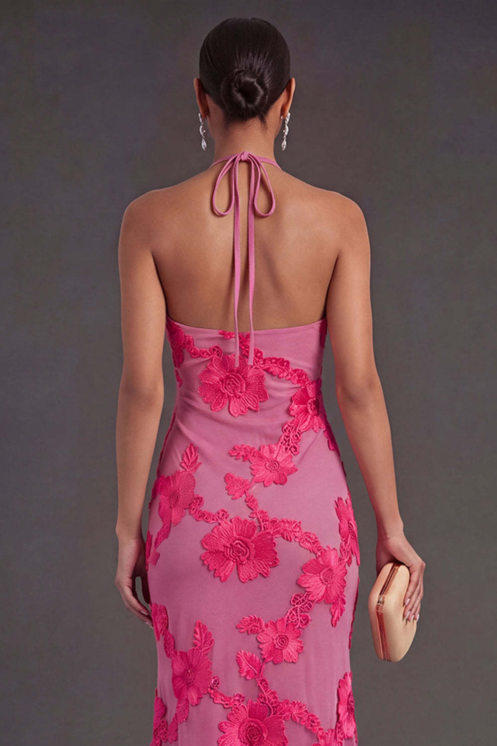 Appliqued Blue Floral Mermaid Midi Wedding Guest Dress