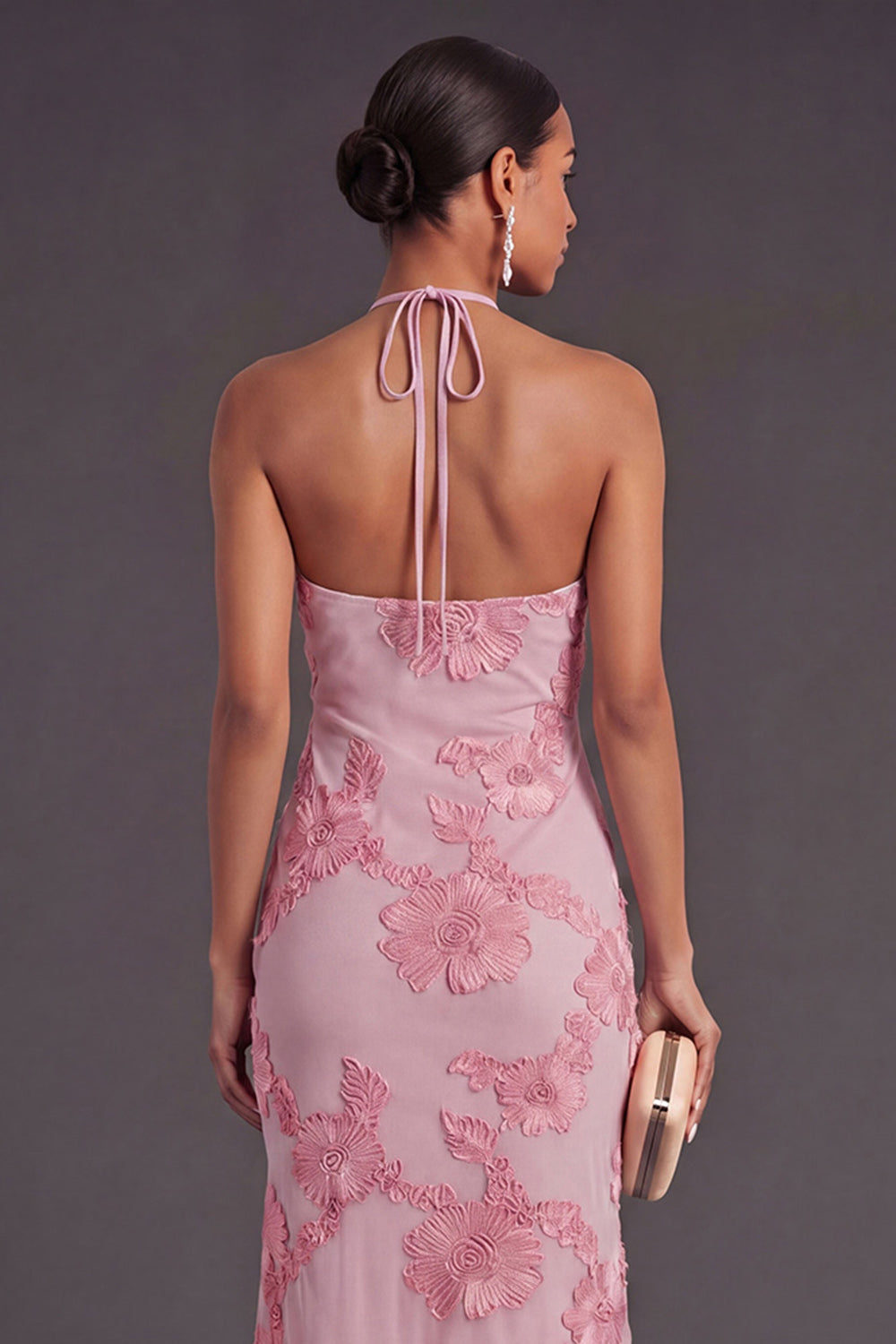 Appliqued Blue Floral Mermaid Midi Wedding Guest Dress