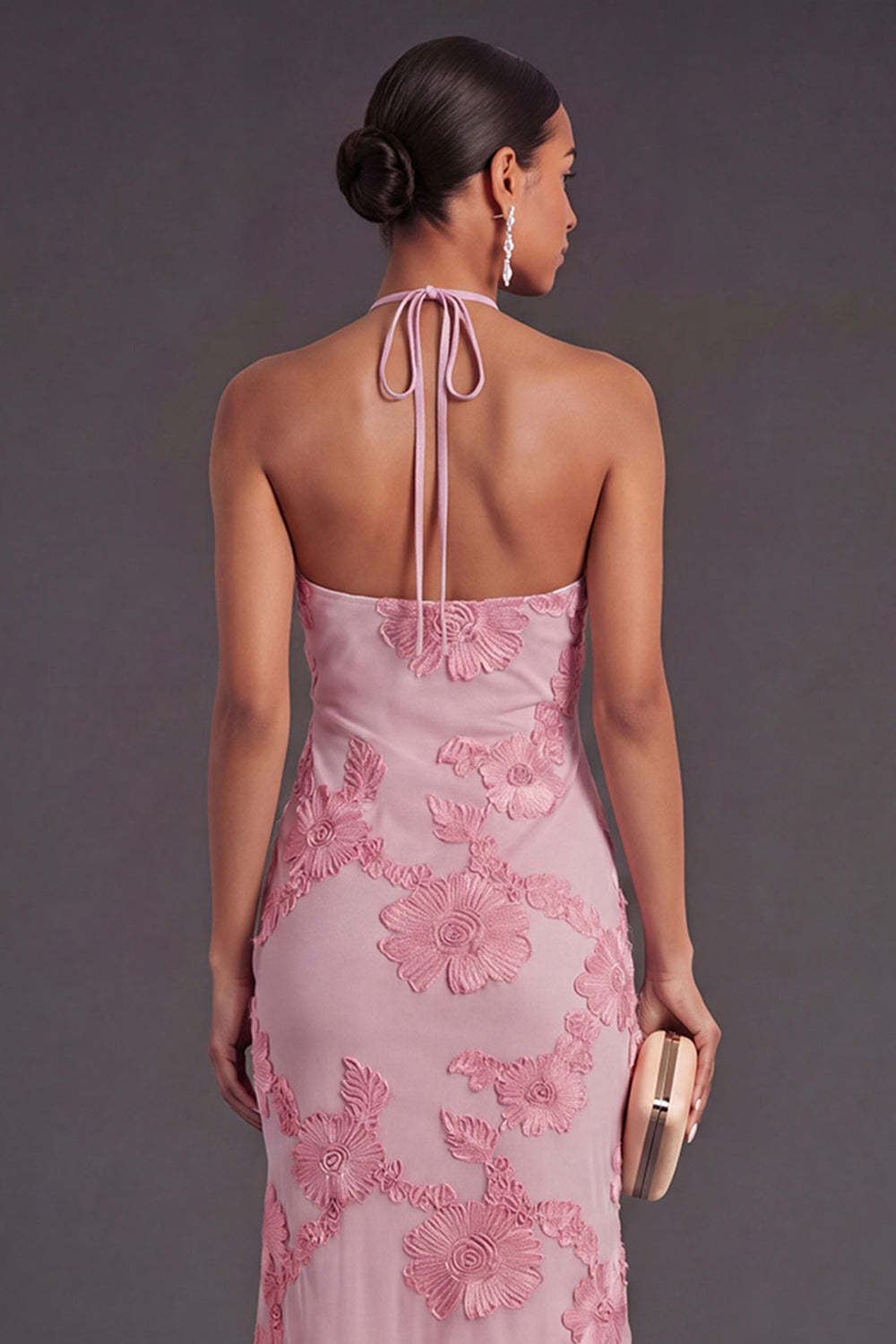 Appliqued Blue Floral Mermaid Midi Wedding Guest Dress