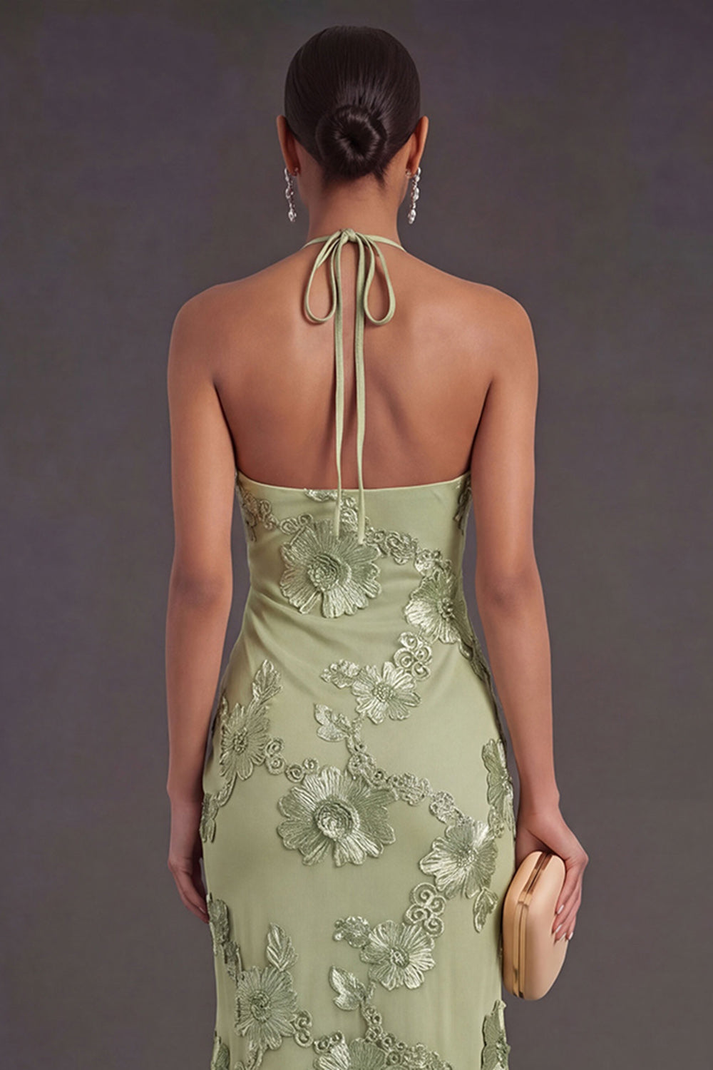 Appliqued Blue Floral Mermaid Midi Wedding Guest Dress