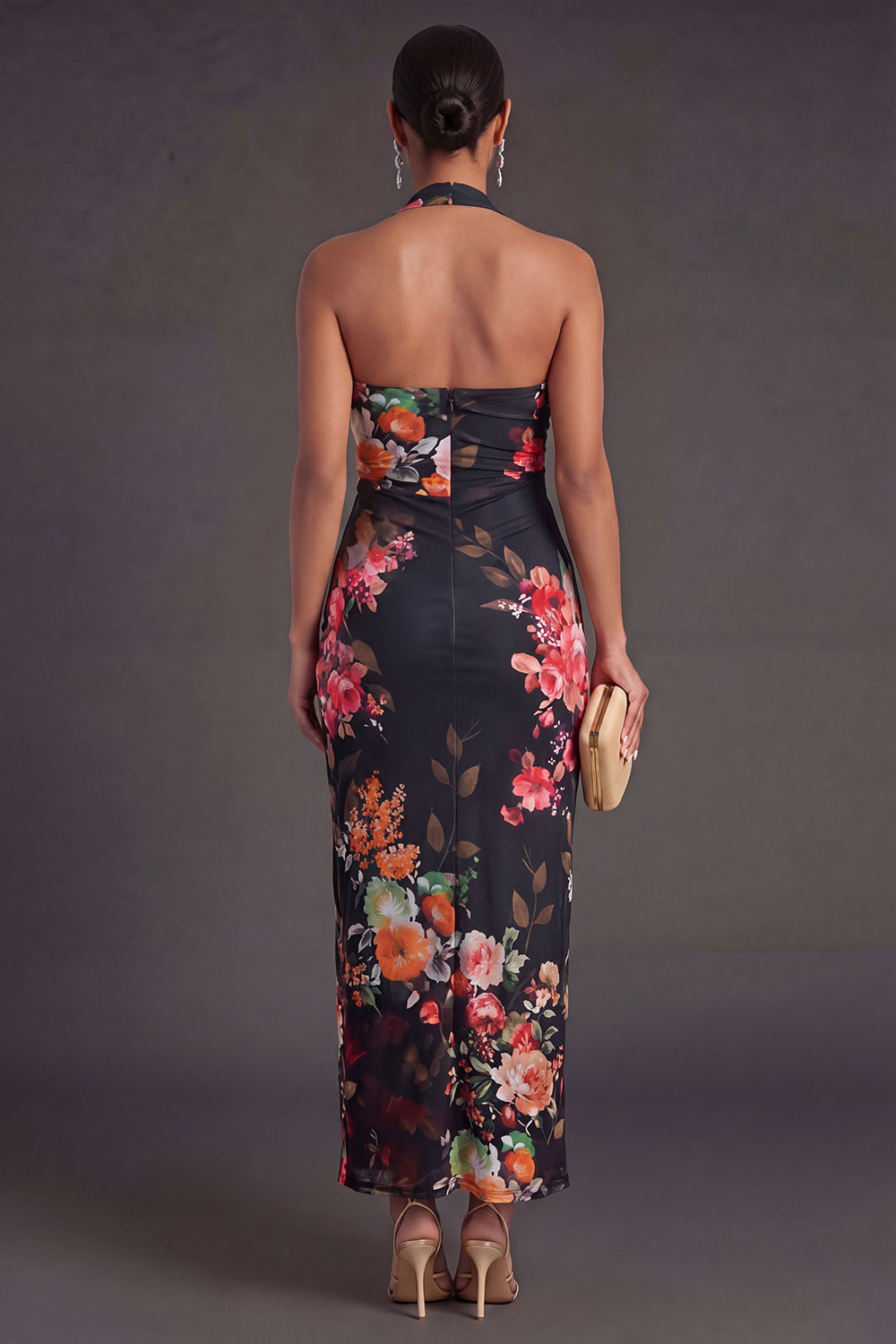 Black Sheath Halter Neck Long Wedding Guest Dress