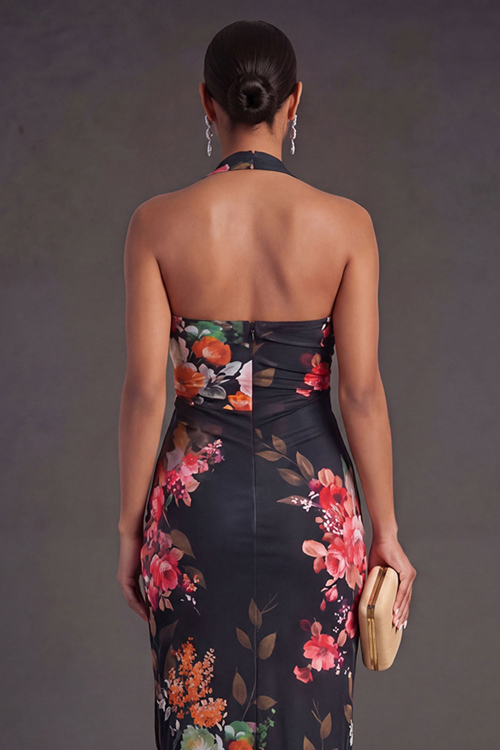 Black Sheath Halter Neck Long Wedding Guest Dress